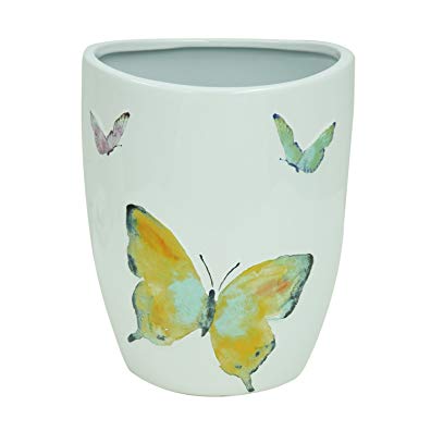 Bacova Guild 89503 Watercolor Garden Embossed Stoneware with Decal Wastebasket, Multicolor