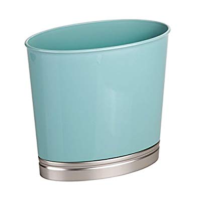 mDesign Oval Wastebasket Trash Can for Bathroom, Kitchen, Office - Seafoam/Brushed