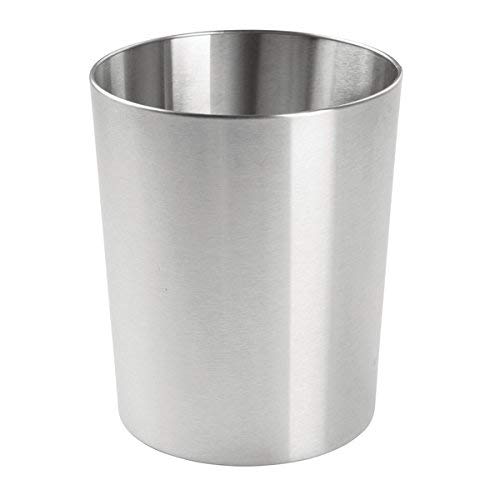 mDesign Round Metal Small Trash Can Wastebasket, Garbage Container Bin for Bathrooms, Powder Rooms, Kitchens, Home Offices - Durable Brushed Stainless Steel
