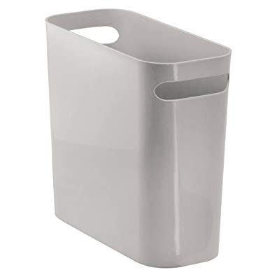mDesign Slim Rectangular Small Trash Can Wastebasket, Garbage Container Bin with Handles for Bathrooms, Kitchens, Home Offices, Dorms, Kids Rooms — 10