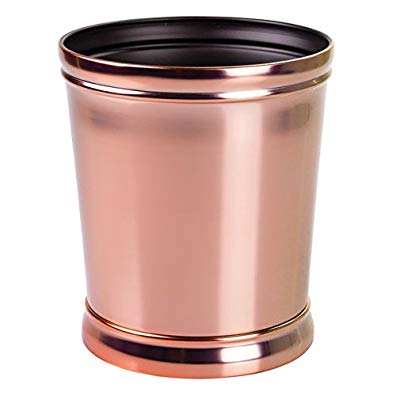 mDesign Decorative Round Small Trash Can Wastebasket, Garbage Container Bin for Bathrooms, Powder Rooms, Kitchens, Home Offices - Durable Steel in Rose Gold Finish and Black Interior