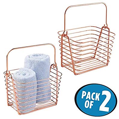 mDesign Bathroom Wire Basket Tote with Handle for Shampoo, Conditioner, Soap, Cosmetics - Pack of 2, Copper