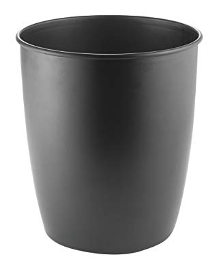 mDesign Round Metal Small Trash Can Wastebasket, Garbage Container Bin for Bathrooms, Powder Rooms, Kitchens, Home Offices - Durable Steel with Matte Black Finish