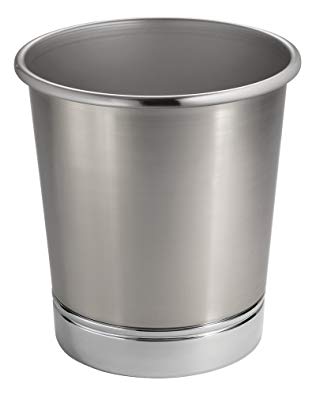 mDesign MetroDecor Steel Wastebasket Trash Can for Bathroom/Office/Kitchen, Brushed Nickel/Chrome