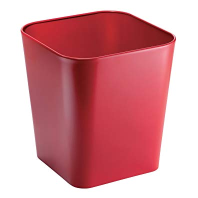 mDesign Metal Square Small Trash Can Wastebasket, Garbage Container Bin for Bathrooms, Powder Rooms, Kitchens, Home Offices - Solid Steel Construction in Red