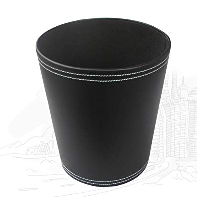 KINGFOM Classic Leather Trash Cans Waste Paper Basket, Storage Bin for Bathroom, Kitchen, Office and High Class Hotel