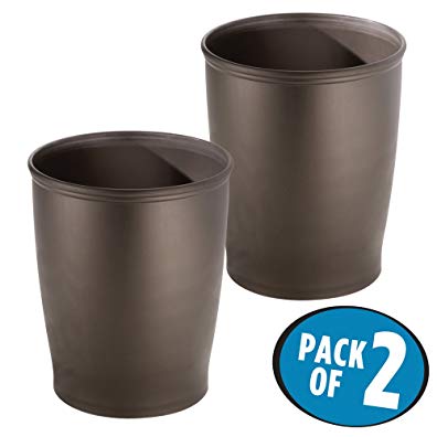 mDesign Round Shatter-Resistant Plastic Small Trash Can Wastebasket, Garbage Container Bin for Bathrooms, Kitchens, Home Offices, Dorm Rooms - Pack of 2, Bronze