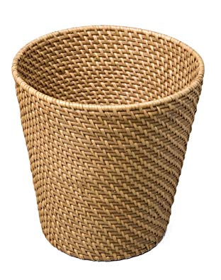 Seville Classics Hand Woven Rattan Waste Basket, Natural, 9-1/2 by 9-1/2-Inch