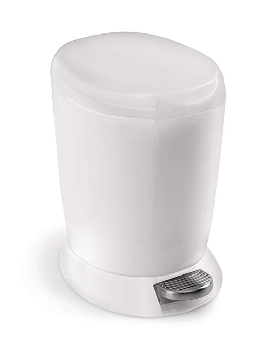 simplehuman 6 Liter/1.6 Gallon Compact Plastic Round Bathroom Step Trash Can, White Plastic