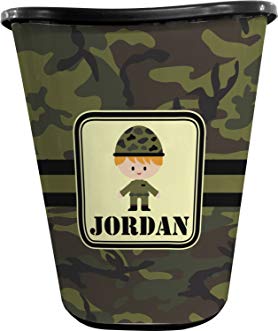 RNK Shops Green Camo Waste Basket - Double Sided (Black) (Personalized)
