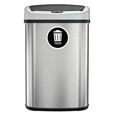 iTouchless Office Oval Sensor Trash Can, Stainless Steel, 13 Gallon