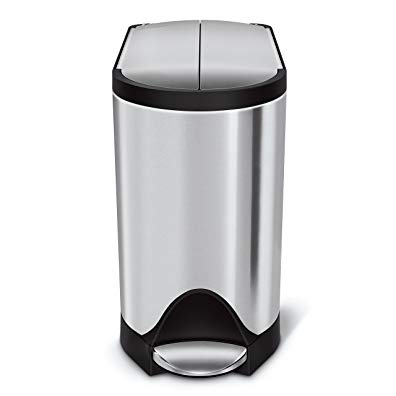 simplehuman 10 Liter/2.6 Gallon Butterfly Lid Bathroom Step Trash Can, Brushed Stainless Steel