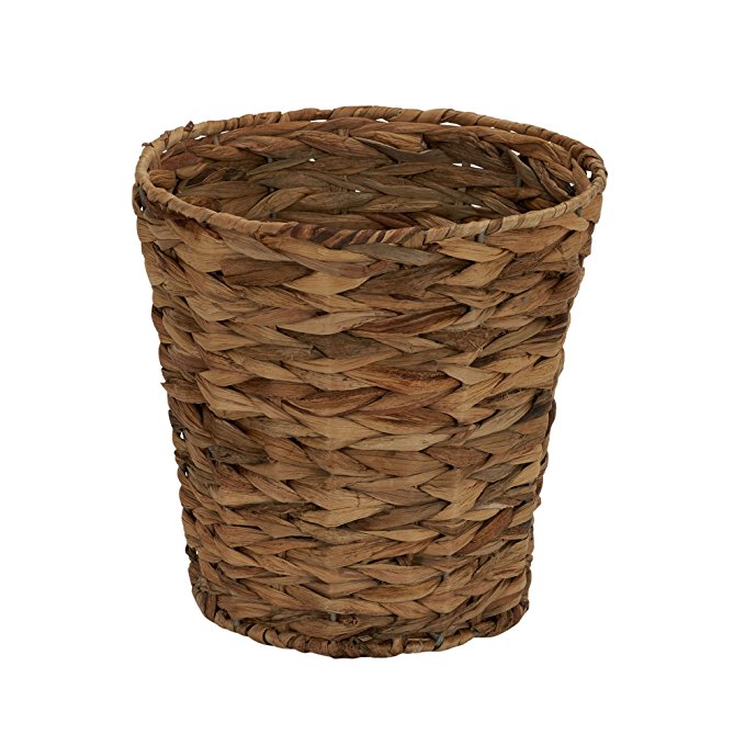 Household Essentials ML-6692 Woven Water Hyacinth Wicker Waste Basket | For Bathrooms & Bedrooms | Natural