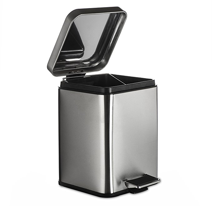 AMG and Enchante Accessories, Rectangular Waste Bin, 5L Garbage Trash Can with Step Foot Pedal, WB05B BNI, Brushed Nickel