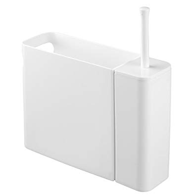 mDesign Wastebasket Trash Can/Toilet Bowl Brush Combo Set for Bathroom Storage - White