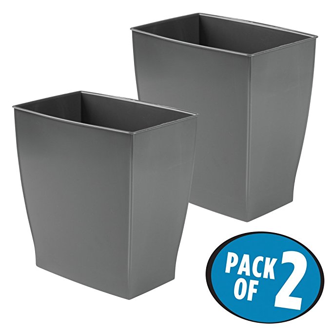 mDesign Rectangular Trash Can Wastebasket, Small Garbage Container Bin for Bathrooms, Powder Rooms, Kitchens, Home Offices - Pack of 2, Shatter-Resistant Plastic, Dark Gray Slate