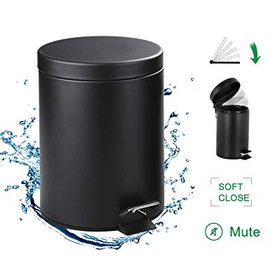 GiniHome Small Trash Can for Kitchen & Bathroom, Garbage Bin-Soft Close, Waterproof and Easy to Clean-5 Liter/1.3 Gallon (Black)