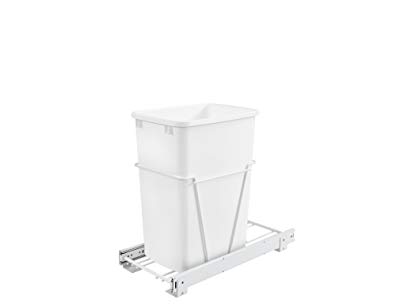 Rev-A-Shelf - RV-12PB S - Single 35 Qt. Pull-Out White Waste Container with Full-Extension Slides
