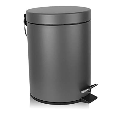 H+LUX Garbage Can,Round Mini Trash Can with Soft Close Lid and Removable Inner Wastebasket for Office Bathroom Bedroom,Fingerprint Resistance,0.8 Gallon/3 Liter,Gray