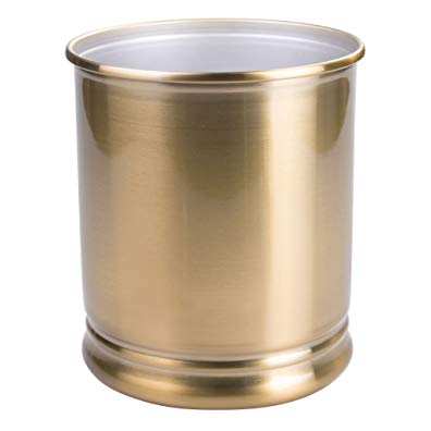 mDesign Round Metal Small Trash Can Wastebasket, Garbage Container Bin for Bathrooms, Powder Rooms, Kitchens, Home Offices - Durable Steel Construction with a Soft Brass Finish
