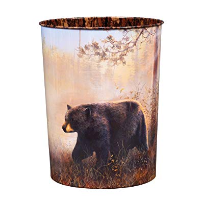 Black Bear Scene Tin Waste Basket