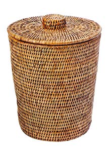 KOUBOO 1030073 La Jolla Rattan Round Waste Basket with Plastic Insert & Lid, 9.5