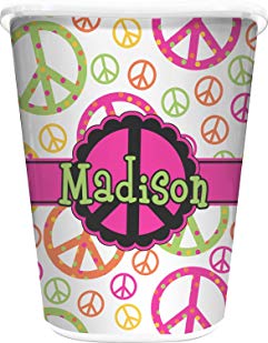 RNK Shops Peace Sign Waste Basket - Single Sided (White) (Personalized)