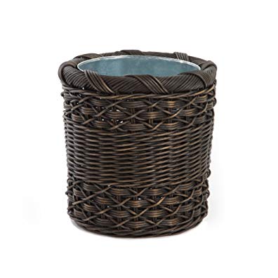 The Basket Lady Round Wicker Waste Basket with Metal Liner One Size (size 0) Antique Walnut Brown