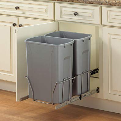 18.75 in. H x 14.38 in. W 22 in D Steel In-Cabinet 35 Qt. Double Pull-Out Trash Can in Platinum