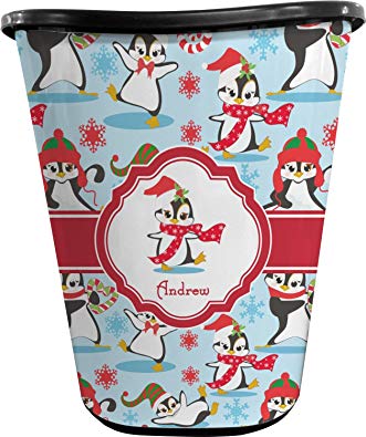 RNK Shops Christmas Penguins Waste Basket - Single Sided (Black) (Personalized)